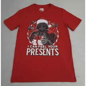 Mad Engine Mens Star Wars Christmas Tee M Red I Can Feel Your Presents Vader